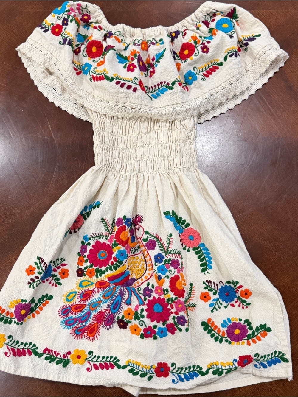 White Mexican Oaxaca Girl's Floral Dress Embroidery Sz 6-6X